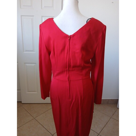 P.J. KLEIN Women's Dress Red Long Sleeve Round Neck 9/10 Office Career - Picture 5 of 16